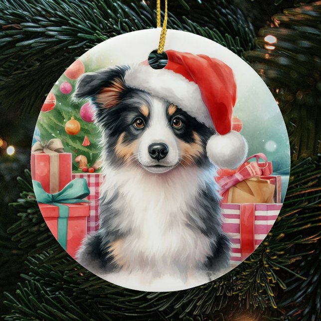 Décoration En Céramique Tricolore Bordure Collie Chiot Noël (Créateur téléchargé)