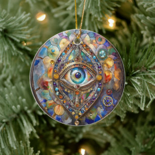 Décoration En Céramique Troisième œil sur verre et bronze