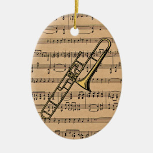 Décoration En Céramique Trombone avec l'arrière - plan de musique de
