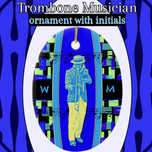 Décoration En Céramique Trombone musicien avec initiales