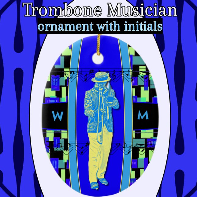 Décoration En Céramique Trombone musicien avec initiales (Créateur téléchargé)