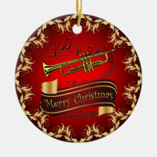 Décoration En Céramique Trompette ~ Scroll musical ~ Joyeux Noël ~ * ~