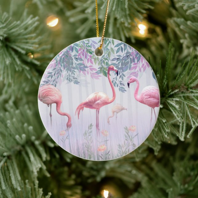 Décoration En Céramique Tropical Cute Family Flamants roses roses (Arbre)