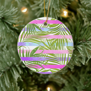 Décoration En Céramique Tropical palm trees rodern pink violet stripes