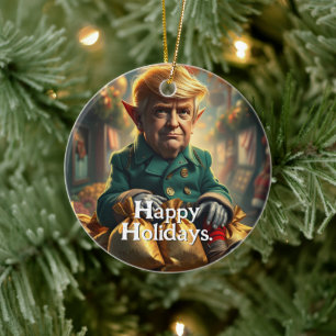 Décoration En Céramique Trump comme un elfe de Noël enjoué