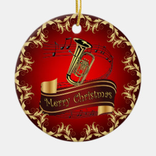 Décoration En Céramique Tuba ~ Scroll musical ~ Joyeux Noël ~ * ~