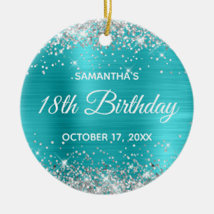 Décoration En Céramique Turquoise Pailleté Argent Anniversaire 18 Ans