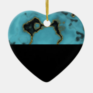 Décoration En Céramique Turquoise Pierre or et noir