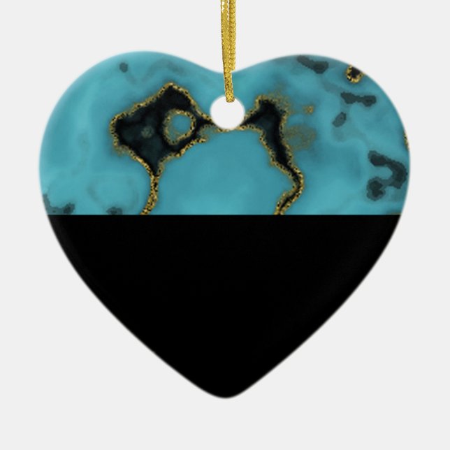 Décoration En Céramique Turquoise Pierre or et noir (Devant)