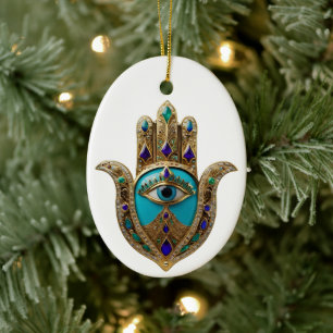 Décoration En Céramique Turquoise Troisième Oeil Hamsa