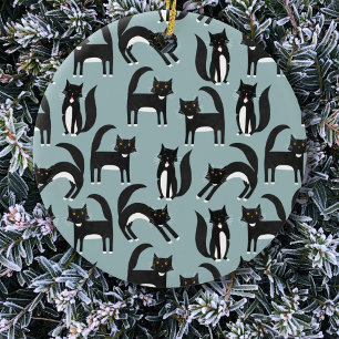 Décoration En Céramique Tuxedo Black and White Cats