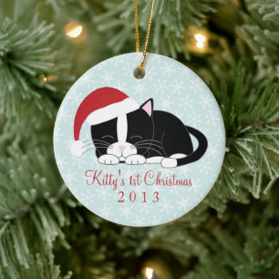 Décoration En Céramique Tuxedo Cat Custom Christmas Ornaments