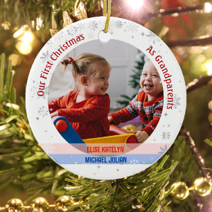 Décoration En Céramique Twins Baby Girl Boy 1st Xmas Grand-parents Photos