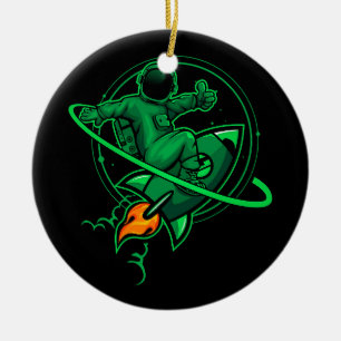 Décoration En Céramique Un Astronaute Sur Une Fusée Autour De Saturn Artwo
