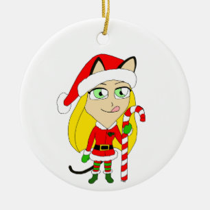 Décoration En Céramique un chibi    catgirl de NoëlOrnement en céramique