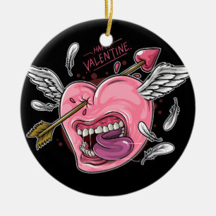Décoration En Céramique un coeur d'amour avec des lèvres et des ailes frap