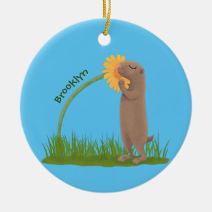 Décoration En Céramique Un mignon chien de prairie reniflant la caricature