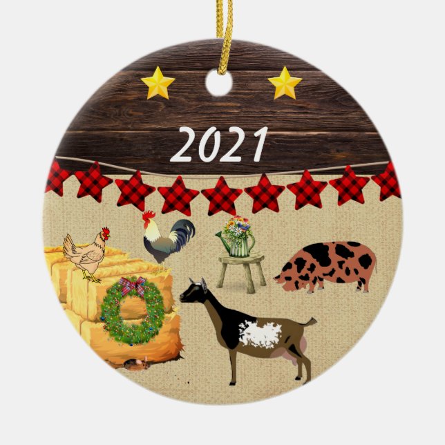 Décoration En Céramique Un pays Noël KuneKune & chèvre (Devant)