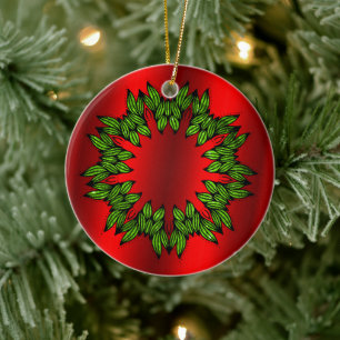 Décoration En Céramique Une couronne verte pour Noël rouge