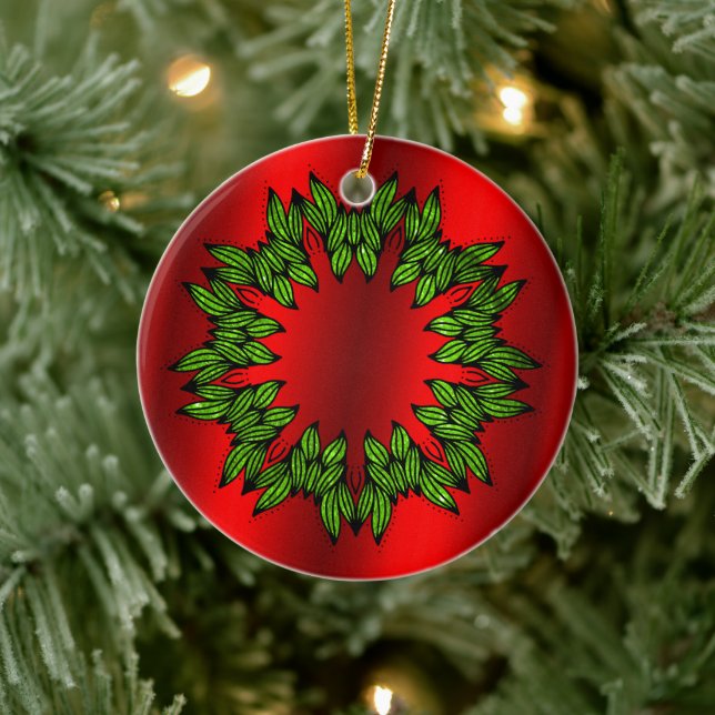 Décoration En Céramique Une couronne verte pour Noël rouge (Arbre)