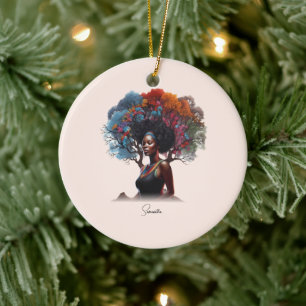 Décoration En Céramique Une femme afro-américaine aux cheveux arborés