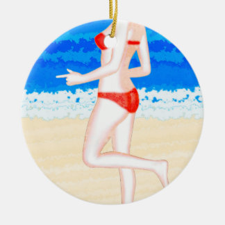 Décoration En Céramique Une fille en Bikini sur la peinture de plage