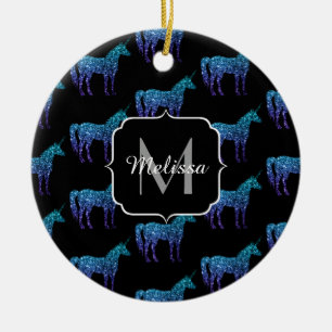 Décoration En Céramique Unicorn Sparkles aqua blue ombre motif Monogramme