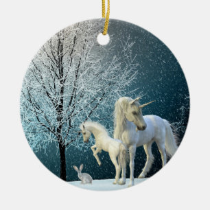 Décoration En Céramique Unicorne et poulain hiver scène de vacances de nei