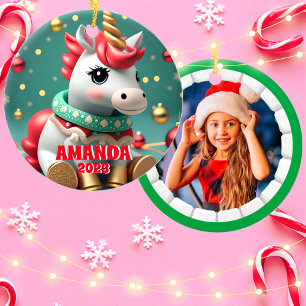 Décoration En Céramique Unicorne Noël Personnalisé Enfants Photo