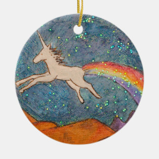 Décoration En Céramique Unicorne qui met un arc-en-ciel dans le ciel
