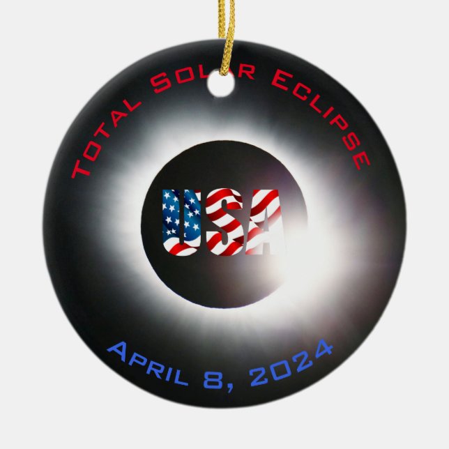 Décoration En Céramique USA FLAG Total éclipse solaire 8 avril 2024 (Devant)