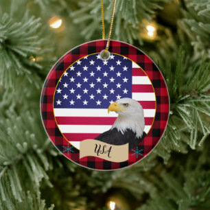 Décoration En Céramique USA, Red buffalo plaid, Eagle & American Flag