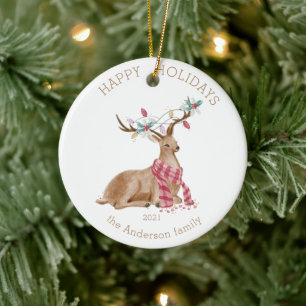 Décoration En Céramique Vacances Deer Colorful Happy Holidays Photo