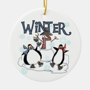 Décoration En Céramique Vacances d'hiver Snowman Penguins Patinage sur gla