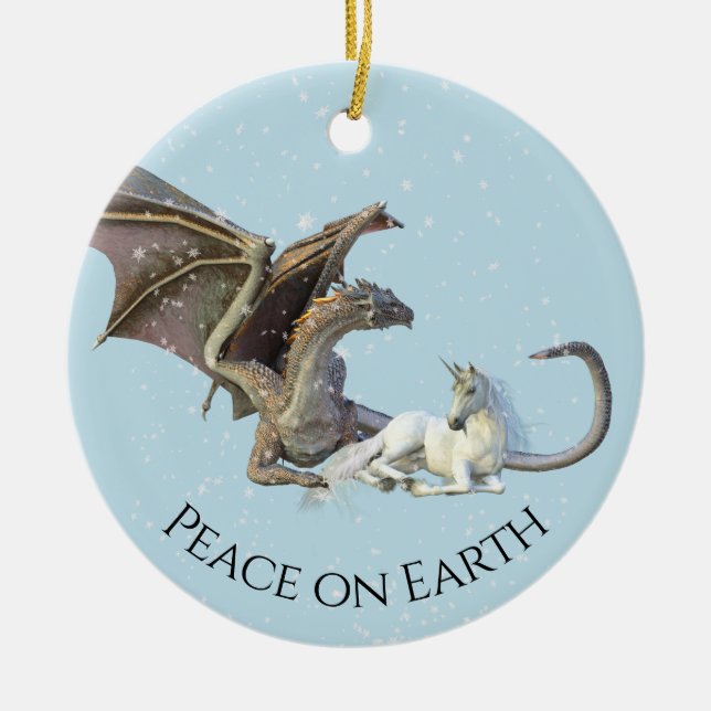 Décoration En Céramique Vacances Noël Dragon Unicorne Paix sur Terre (Devant)
