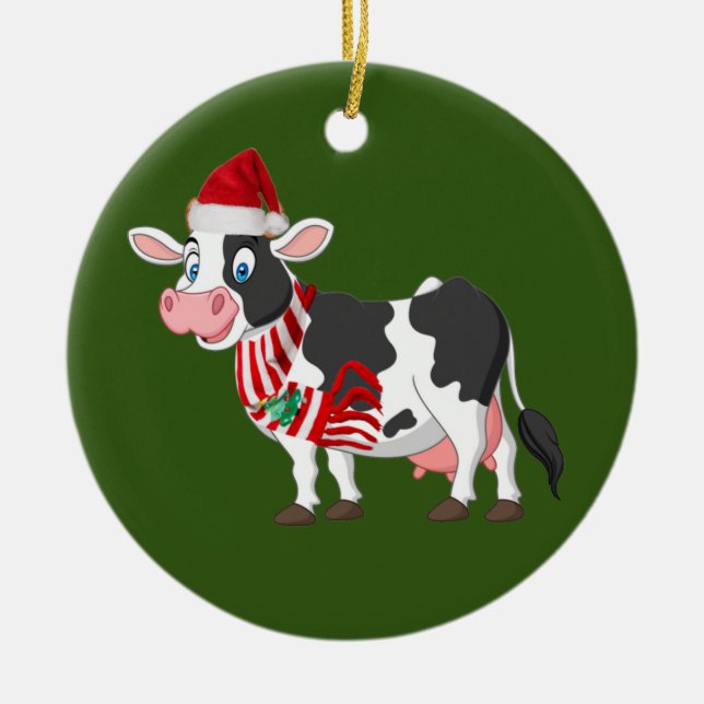Décoration En Céramique Vache avec Casquette Scaft Noël (Devant)