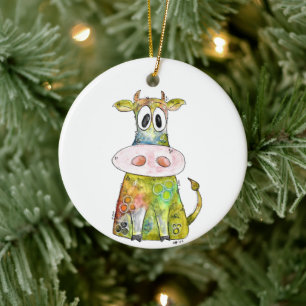 Décoration En Céramique Vache blanche couleur blanc mignon