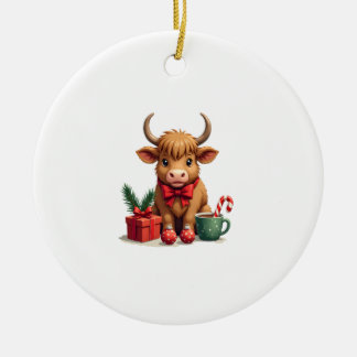 Décoration En Céramique Vache de Noël vintage des Highlands avec cadeau à