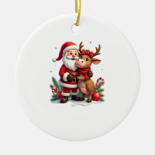 Décoration En Céramique Vache des Highlands de Noël avec le Père Noël Écos