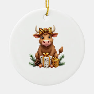 Décoration En Céramique Vache des Highlands Mignonne Noël Santa Amoureux d
