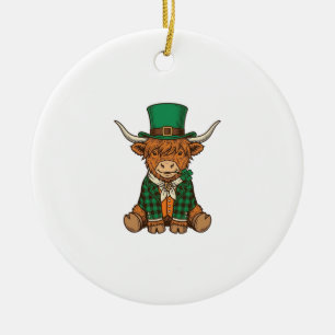 Décoration En Céramique Vache des Highlands mignonne trèfle irlandais conc