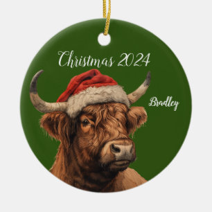 Décoration En Céramique Vache Highland personnalisée avec Casquette Père N