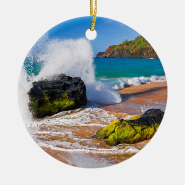 Décoration En Céramique Vagues se brisant sur la plage, Hawaï (Devant)