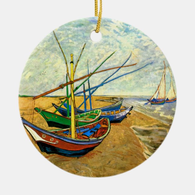 Décoration En Céramique Van Gogh Bateaux de pêche sur la plage de Saintes  (Devant)