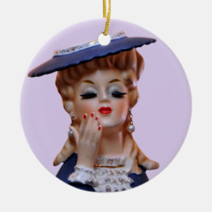 Décoration En Céramique Vase Lady Head glamour Fancy Casquette bleu 