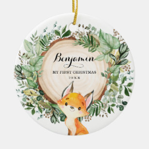 Décoration En Céramique Végétation rustique Bois Fox Baby Premier Noël