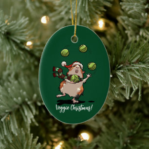 Décoration En Céramique Véguin Noël ! Guinéen Pig En Jonglage Des Germes