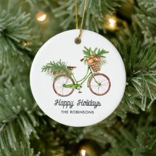 Décoration En Céramique Vélo de Noël floral aquarelle