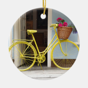 Décoration En Céramique Vélo jaune Vintage et panier à fleurs