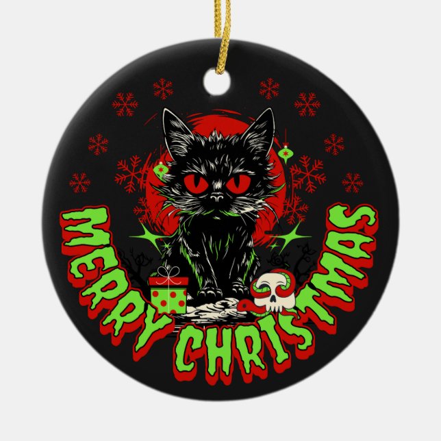 Décoration En Céramique Ventilateur d'horreur Chat de Noël (Devant)
